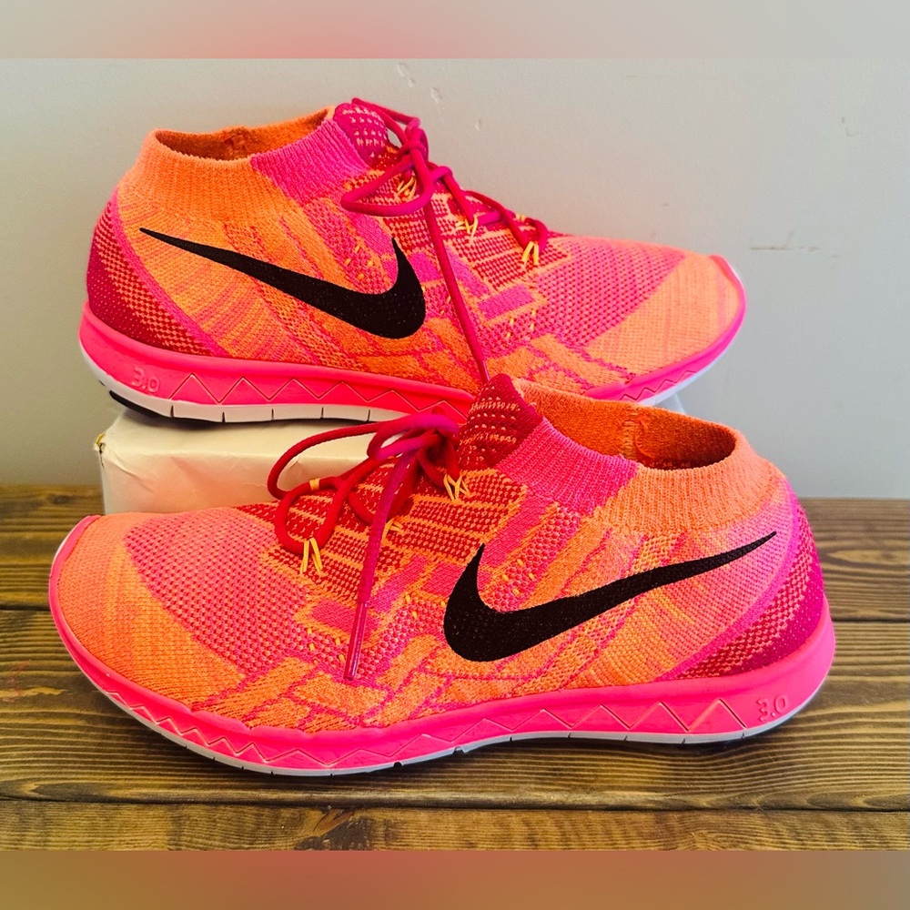 Nike Free 3.0 Flyknit Running Shoes 718420-600 Pink/Orange Women’s 5.5